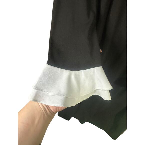 KARL LAGERFELD PARIS BLACK DRESS BABY BLUE RUFFLE CUFF WOMEN’S SIZE 10 - Picture 3 of 8